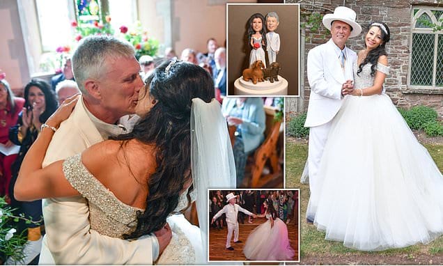 Happy Mondays star Bez kisses bride Firouzeh Razavi at their Hertfordshire wedding ceremony | Daily Mail Online
