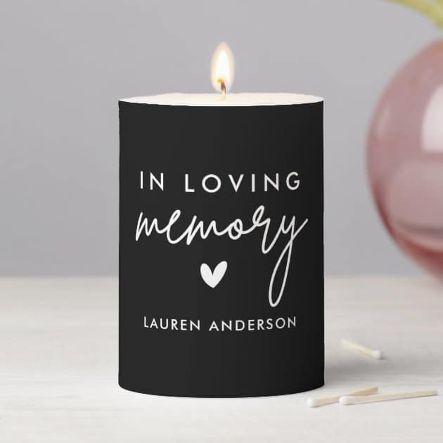 Modern In Loving Memory Black Wedding Ceremony Pillar Candle | Zazzle
